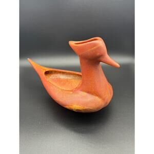 Vintage MCM Red Clay Pottery Duck Planter RARE